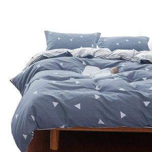 Duvet Cover Set Blue Gray White Triangles Ultra Soft Summer Queen Size Bedding