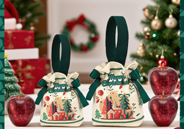 Christmas Candy Canvas Bag Kindergarten Christmas Eve Children's Party Apple Drawstring Handbag Christmas Gift Bag