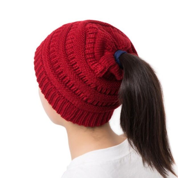 High Quality Solid Color Ponytail Hat Natural Personalized Knitted Hat