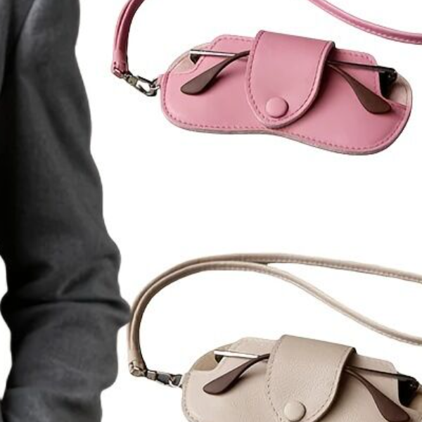 PU leather portable neck-hanging glasses case