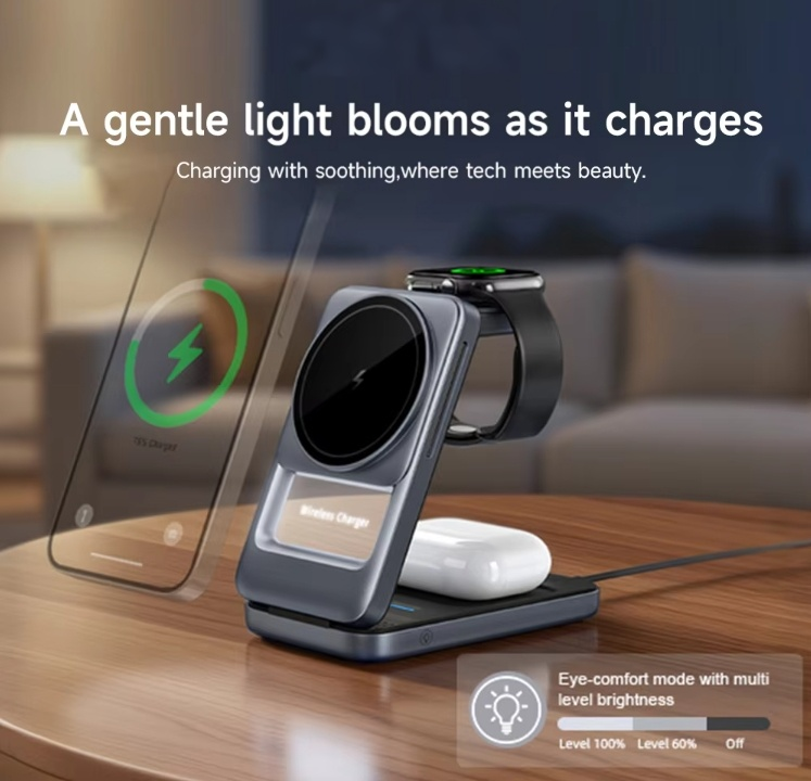 Foldable QI2 Magnetic Wireless Charger Dock Universal Travel Adaptor with Wireless Charger for iPhone AirPods Watch