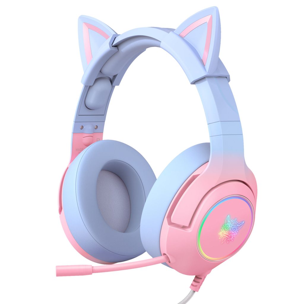 Onikuma K9 Trendy Design 7.1 Virtual Surround Sound Wired Gaming Headset With Detachable Cat Ear For Female Gamers