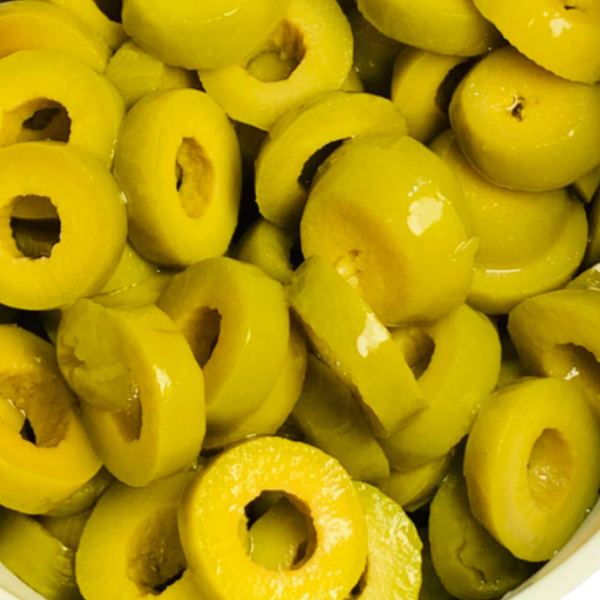 BrineCraft Sliced Green Olives Premium green olives sliced for convenience and preserved in a rich, seasoned brine for a sharp, sa