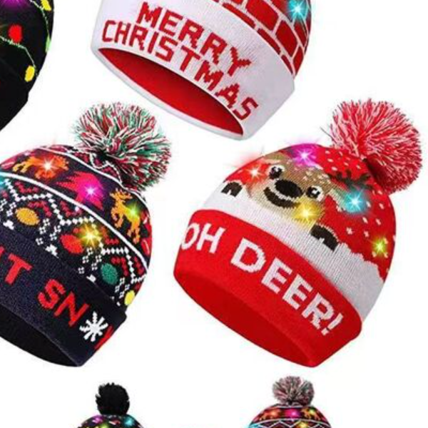 Wholesale family light up Christmas sombrero de navidad adult child colorful knitted Xmas hats led Christmas hat with lights
