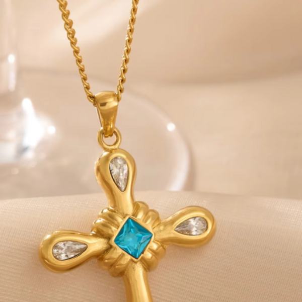 SISSLIA 2026 Vintage Zircon Cross Charm Necklace 18K Gold Plated Stainless Steel Necklace Cross Pendant Jewelry for Women Girls