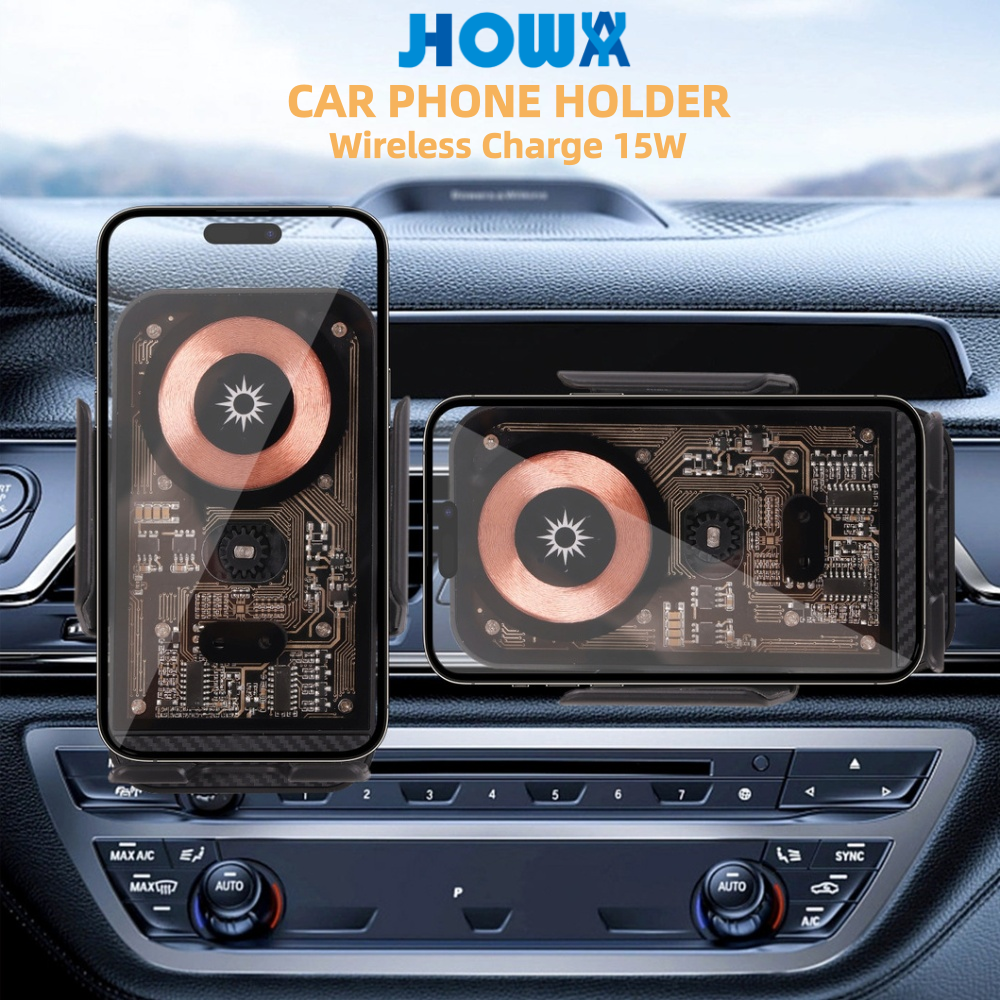 Fast Charging 15W Auto Clamping Wireless Car Charger Phone Holder Retractable Phone Holder